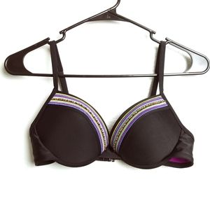 Bikini Top Black Underwire Beaded Padded Size M Black Adjustable